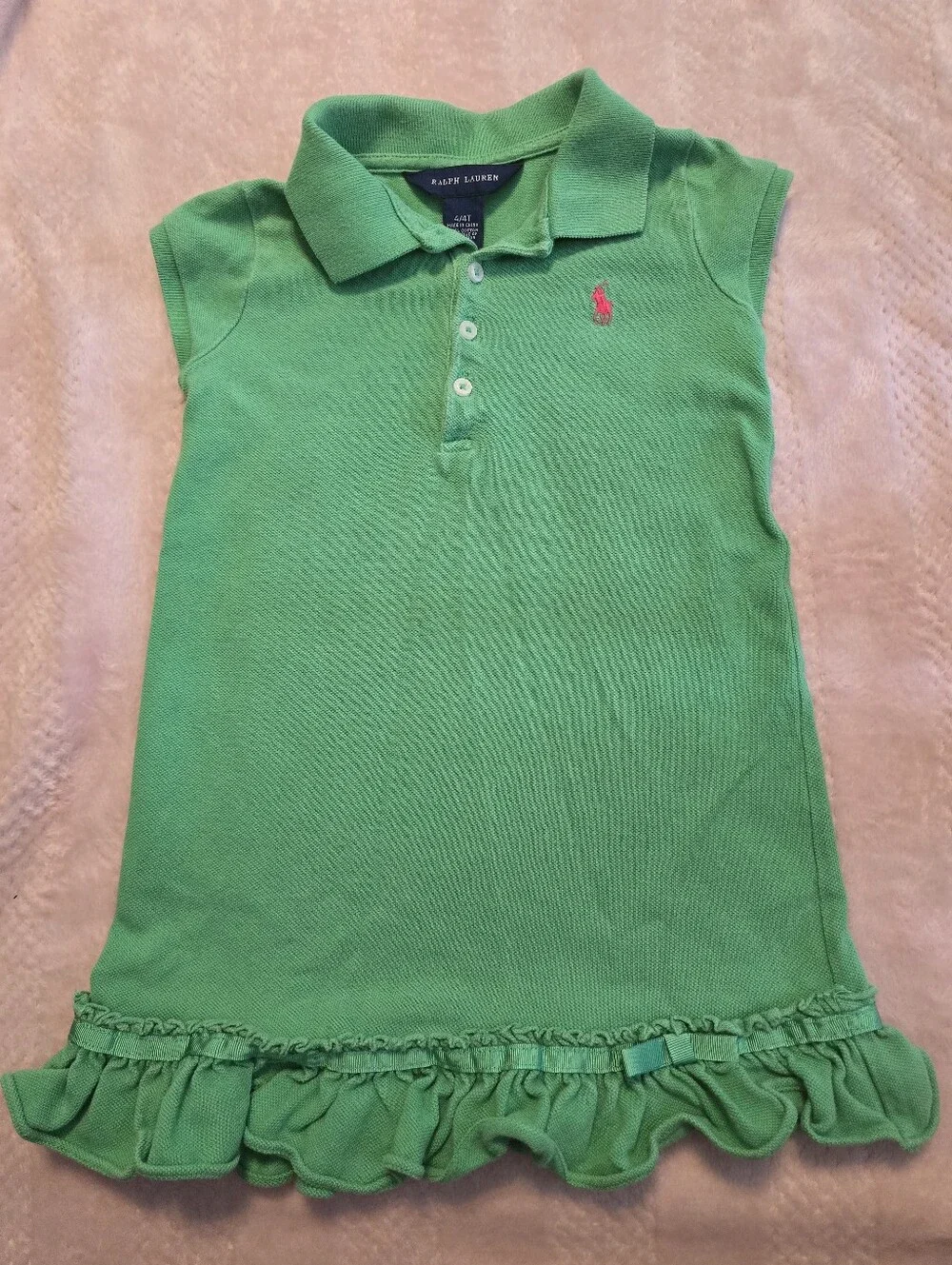 Ralph Lauren Girls Green Polo Dress with Pink Pony Logo